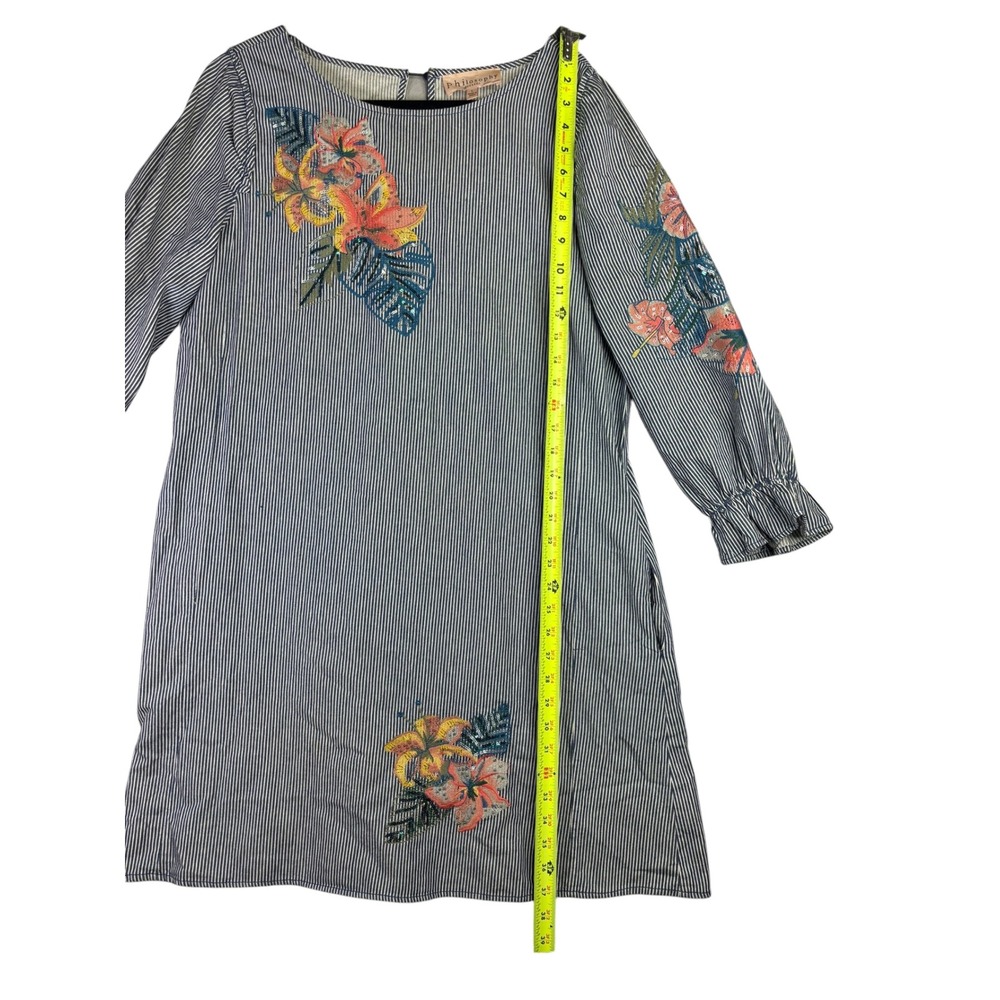 Philosophy Republic Clothing Floral Embroidered Striped Shift Dress Blue White L - Picture 11 of 12